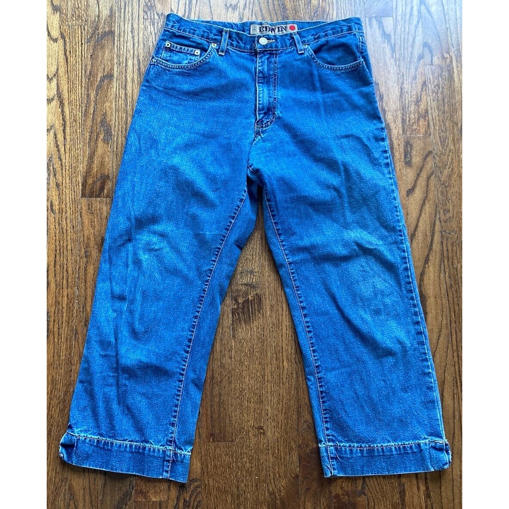EDWIN Womens Relaxed Denim Jeans Size 34 (31 Waist) Split Inseam Japan Cropped